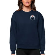 Women's Antigua Navy Edmonton Oilers Primary Logo Victory Crewneck Pullover Sweatshirt